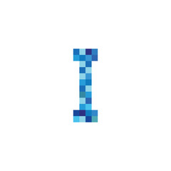 letter I piixels, blue simple vector logo symbol