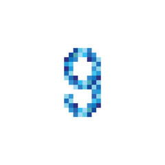 number 9 pixels, simple blue vector logo symbol