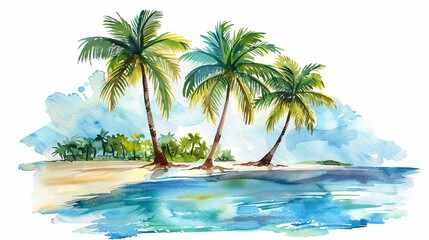 landscape of an island full of palm trees