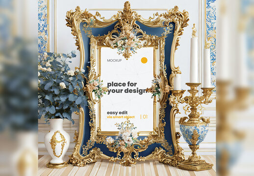 Elegant Baroque Scene Poster Frame Mockup 04 Generative Ai