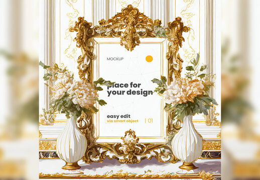 Elegant Baroque Scene Poster Frame Mockup 05 Generative Ai