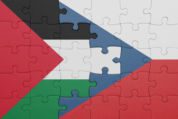 puzzle with the colourful national flag of czech republic and flag of palestine.