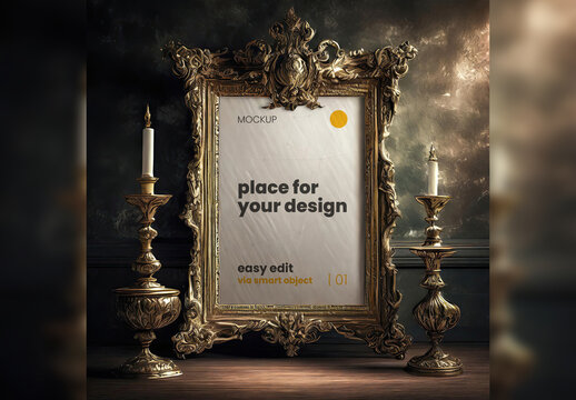 Elegant Baroque Scene Poster Frame Mockup 11 Generative Ai