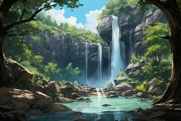 Naklejka premium Waterfalls - Generative AI