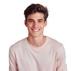 Obraz premium Smiling Young Man Posing Indoors Against Transparent Background
