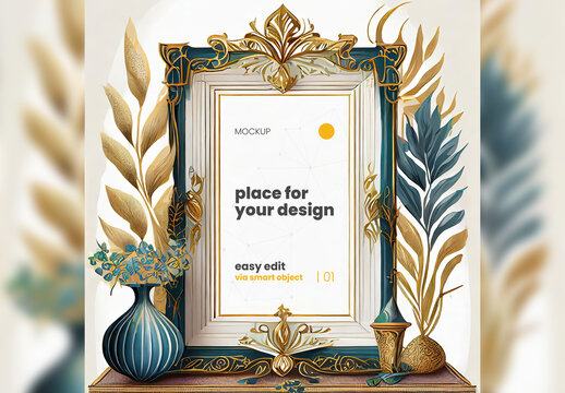Elegant Illustrated Baroque Scene Poster Frame Mockup 03 Generative Ai