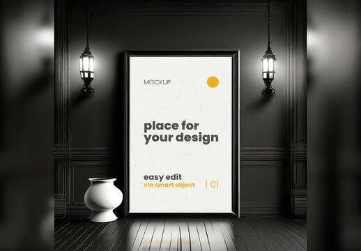 Elegant Noir Black and White Poster Frame Mockup 01 Generative Ai