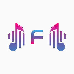 letter F Logo with Pulse music player element. Logo template electronic music, equalizer, dj, nightclub, disco. Audio wave logo concept, Multimedia