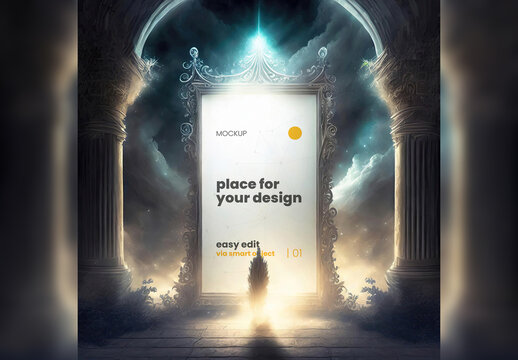 Fantasy Tale Illustrated Scene Frame Artistic Mockup 07 Generative Ai