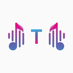 letter T Logo with Pulse music player element. Logo template electronic music, equalizer, dj, nightclub, disco. Audio wave logo concept, Multimedia