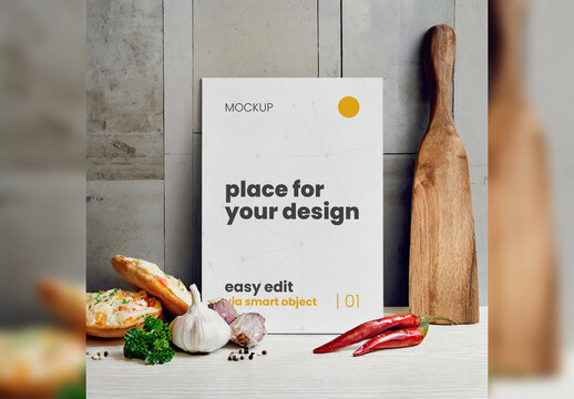 Food Menu on Kitchen Poster Mockup Generative Ai