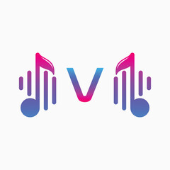 letter V Logo with Pulse music player element. Logo template electronic music, equalizer, dj, nightclub, disco. Audio wave logo concept, Multimedia