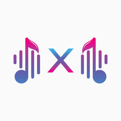 letter X Logo with Pulse music player element. Logo template electronic music, equalizer, dj, nightclub, disco. Audio wave logo concept, Multimedia