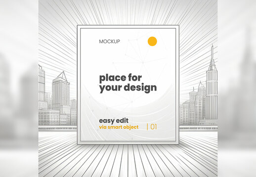 Frame Poster Mockup Linear Digital Illustration Comic Style 03 Generative Ai