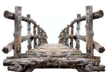 isolated rustic wooden bridge on stark white background minimalist countryside landscape concept