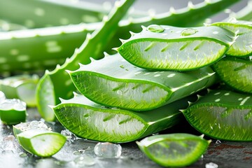 Fresh aloe leaves cross section for beauty and wellness products with natural spa concept