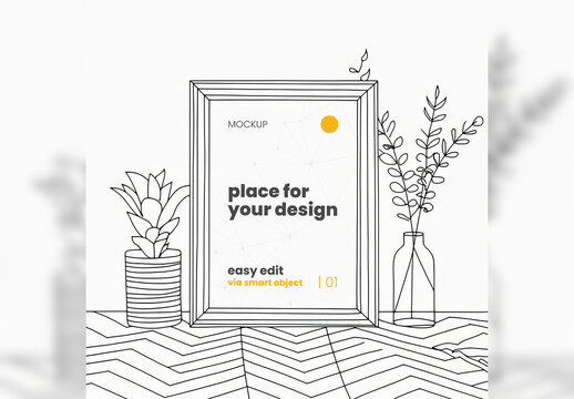Frame Poster Mockup Linear Digital Illustration Style 06 Generative Ai