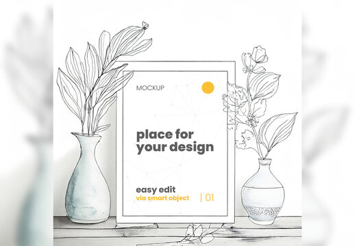 Frame Poster Mockup Linear Digital Illustration Style 04Generative Ai