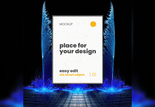 Frozen Water Blue Light Effect Poster Frame Mockup Generative Ai