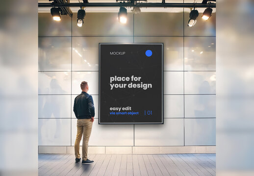 Gallery with Visitor Poster Billboard Frame Mockup Generative Ai