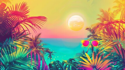 summer themed photo, colorful and vibrant, vector art 