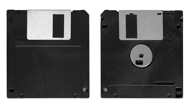 floppy disk black, 2.5 inch front and back without label on transparent background (png image)