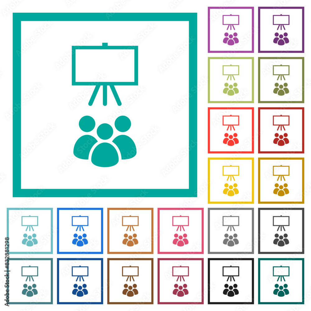 Poster classroom flat color icons with quadrant frames