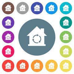 Eco home flat white icons on round color backgrounds