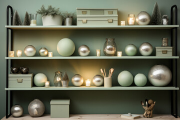 Interior of modern living room with bookshelf and decorative lights