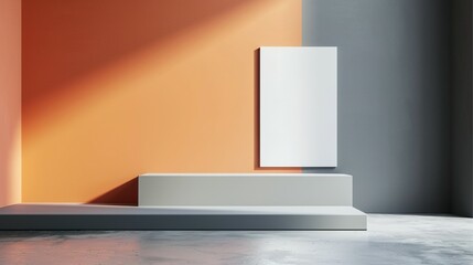 3D Rendering of Minimalist Living Room with Concept Poster