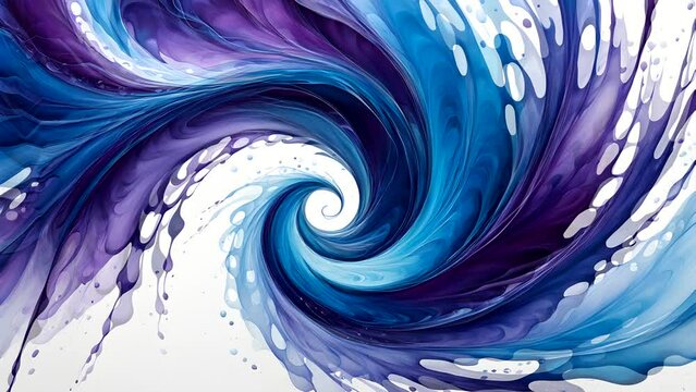 A painting of a wave with blue and purple colors. The painting has a sense of movement and energy, as if the wave is in motion. The colors used are vibrant and bold, creating a dynamic