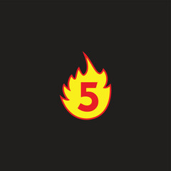 Number 5 in fire geometric symbol simple logo vector