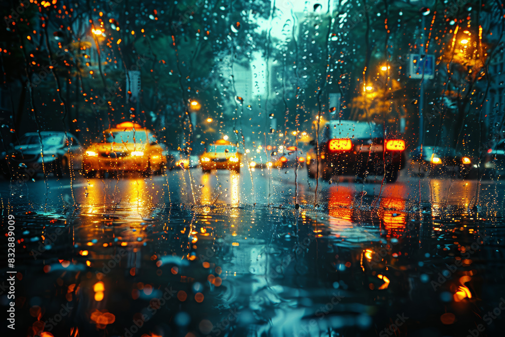 Aufkleber raindrops creating intricate patterns on a car windshield. concept of observing patterns and finding