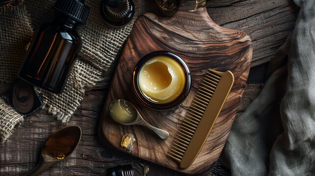 A luxurious beard grooming kit with oil, balm, and comb
