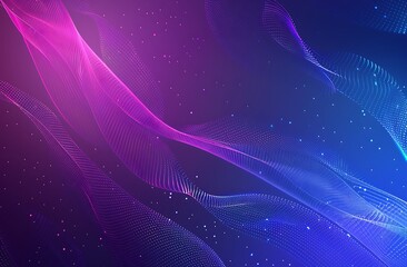 Vector background with a blue and purple gradient of dots, lines, and waves for digital technology design in the style of various artists