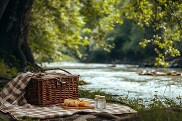 Camping tent, tourist camp in the forest. Outdoor adventure and summer concept, nature landscape