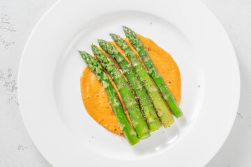 Asparagus with romesco sauce