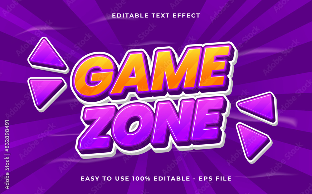 Fototapete editable text effect game zone 3d cartoon template style premium vector