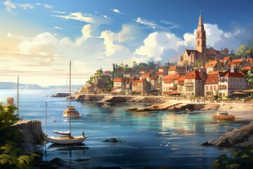 Fototapeta premium Seaside towns - Generative AI