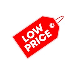 Low price tag. Red color. illustration. Isolated on white background. 