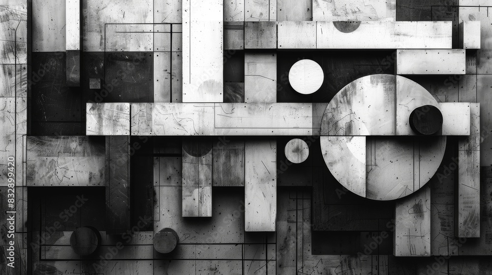 Poster grayscale abstract shapes, grayscale random shape collage for experimental art projects or urban-the