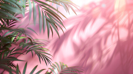 
Blurred shadow from palm leaves on the light pink wall. Minimal abstract background for product presentation Blurred shadow from palm leaves on the light pink wall. Minimal abstract background for pr