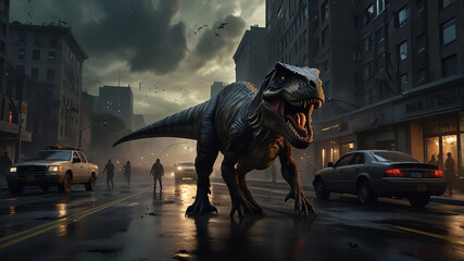 dinosaur in the city	
