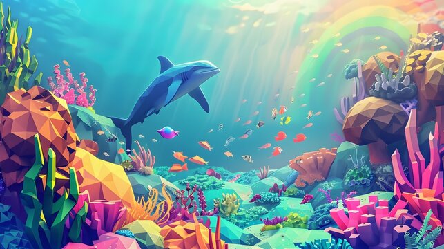 Rainbow Low Poly Vector Background. 