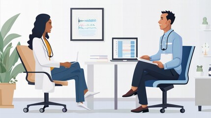 Online Follow-Up Appointment: Depict a follow-up appointment where a doctor checks in with a patient post-treatment,
