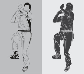 Male Cricket Bowler Action Pose Vector Illustration