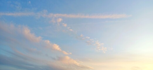 Sky background. Calm nature backdrop. Bright sky illustration. Clouds and sky. Morning sky landscape. Relaxing sky view.