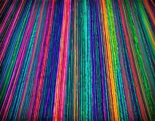 A dynamic background featuring a multitude of vertical lines in a spectrum of vibrant colors with variations in thickness and spacing, creating a colorful striped pattern.. AI Generation