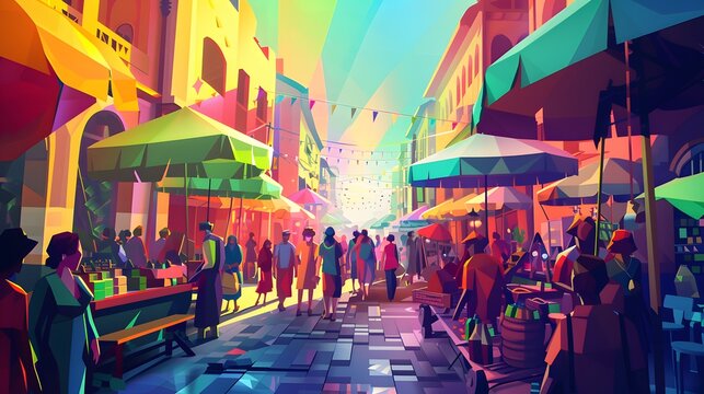 Rainbow Low Poly Vector Background. 