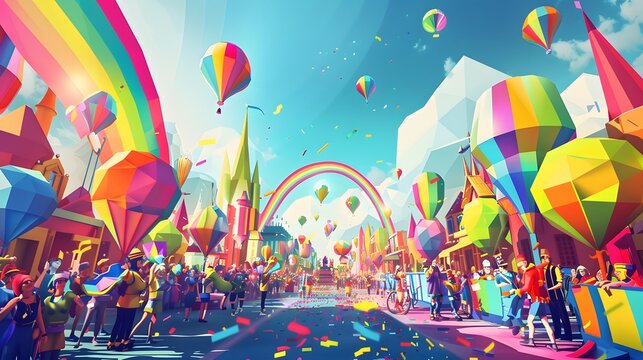 Rainbow Low Poly Vector Background. 